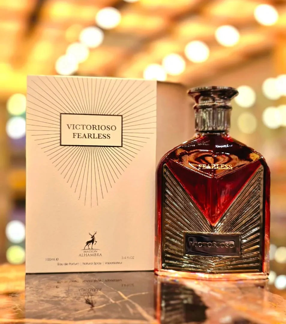 Presentación completa del perfume Victorioso Fearless Maison Alhambra