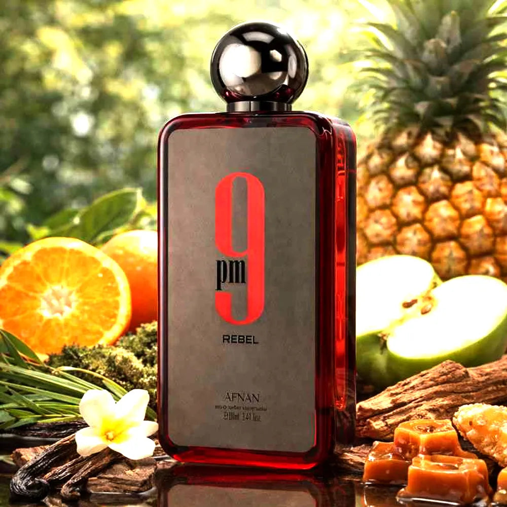 Vista frontal del perfume 9 PM Rebel Afnan Eau de Parfum