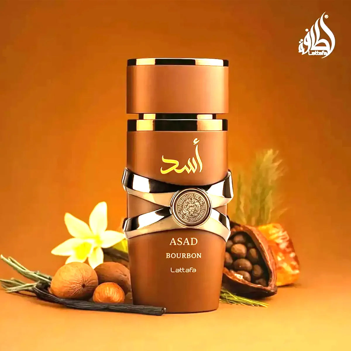 Vista frontal del perfume Lattafa Asad Bourbon Eau de Parfum