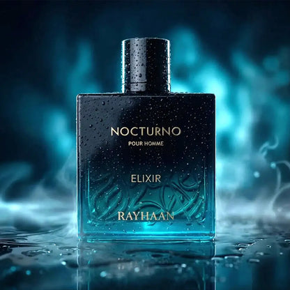 Vista frontal del perfume Rayhaan Nocturno Elixir Eau de Parfum para hombre