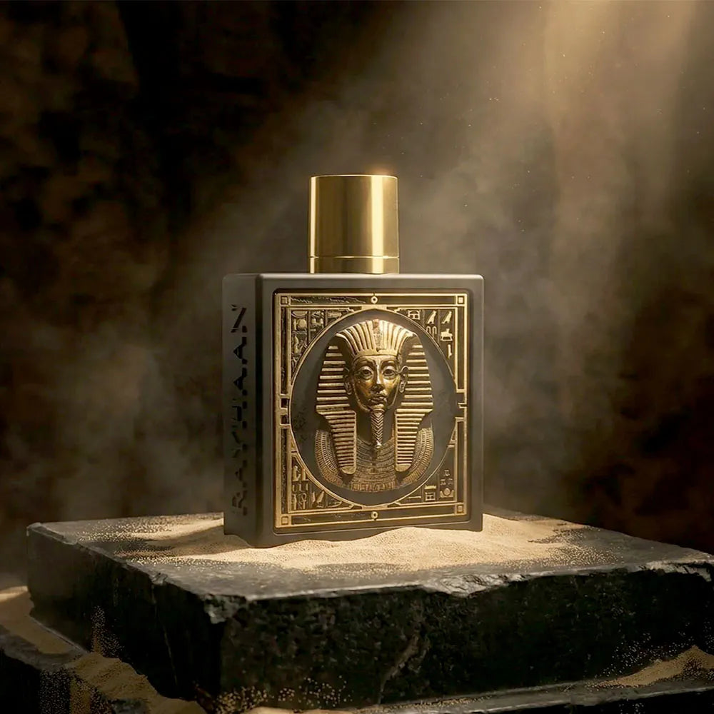 Vista frontal del perfume Rayhaan Pharaoh Eau de Parfum para hombre