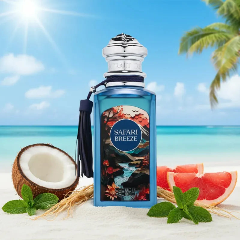 Frasco del perfume Safari Breeze French Avenue diseño elegante