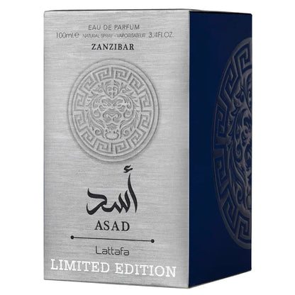 Vista frontal del perfume Zanzibar Asad Lattafa Limited Edition EDP 100ml