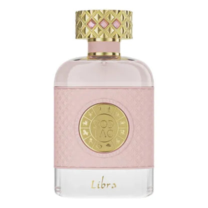 imagen del perfume zodiac libra jo milano junto a su caja original en presentacion completa